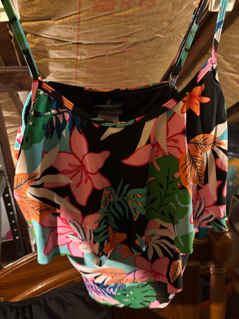 Caribbean Joe Tropical Floral Swim Top Floral Size 10 & Black Skort No Tag